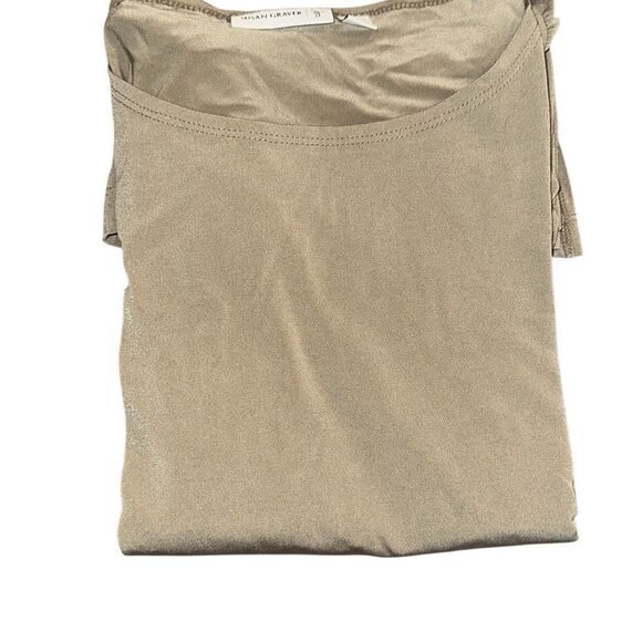 Susan Graver Womens 3X Liquid Knit Boat Neck Top Wheat Ruched 3/4 Sleeves NWT - Picture 1 of 4